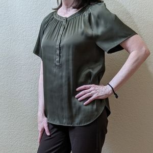 Green Career Blouse Flutter Sleeves Ann Taylor S